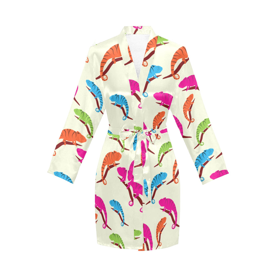 Colorful Chameleon lizard pattern Women's Long Sleeve Belted Night Robe