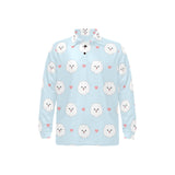 White cute pomeranian pattern Men's Long Sleeve Polo Shirt