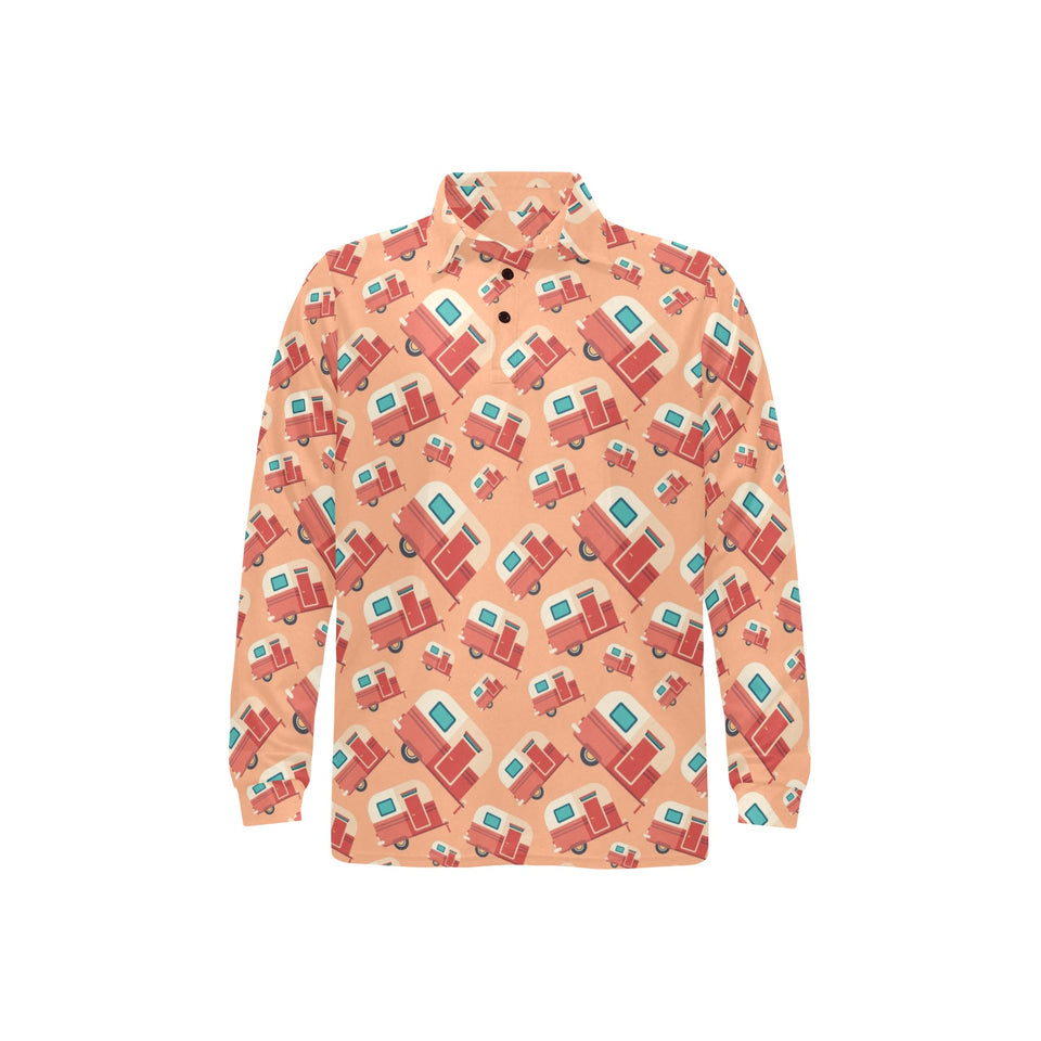 Camper Van Pattern Print Design 03 Men's Long Sleeve Polo Shirt