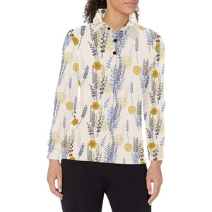 Lavender modern pattern blackground Women's Long Sleeve Polo Shirt
