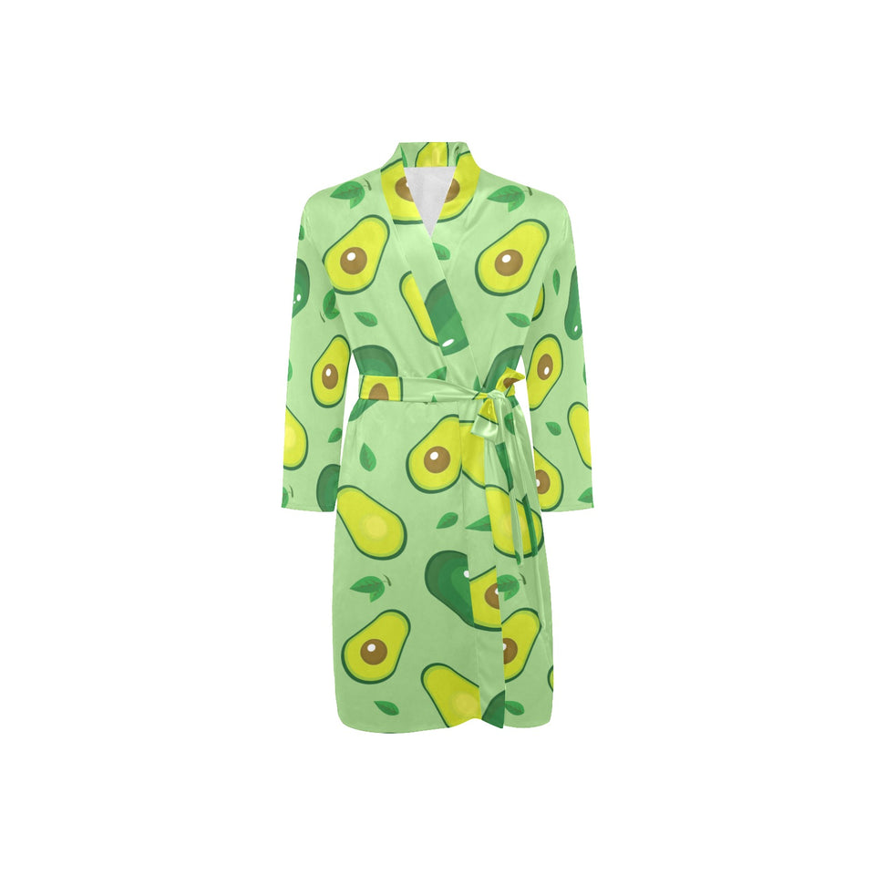 Avocado pattern green background Men's Long Sleeve Belted Night Robe