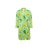 Avocado pattern green background Men's Long Sleeve Belted Night Robe