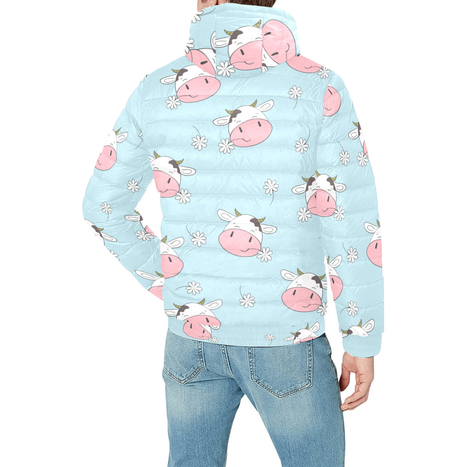 Cute cow flower pattern Men's Padded Hooded Jacket
