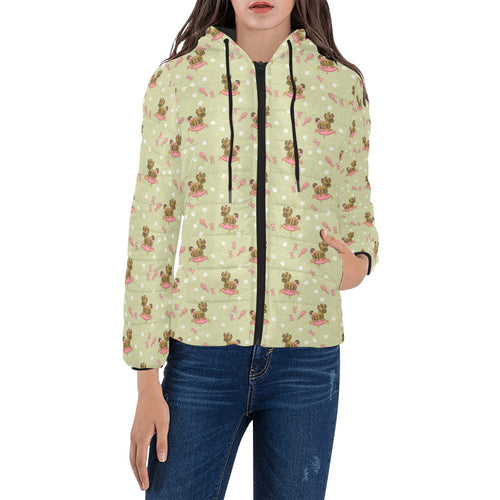 Yorkshire Terrier Pattern Print Design 01 Women's Padded Hooded Jacket