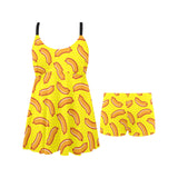 Sausage Pattern Print Design 01 Chest Sexy Pleated Two Piece Swim Dress