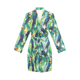 Colorful parrot exotic flower leaves Women's Long Sleeve Belted Night Robe