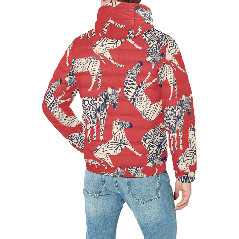 Zebra abstract red background Men's Padded Hooded Jacket