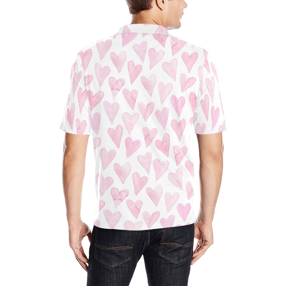 Watercolor pink heart pattern Men's All Over Print Polo Shirt