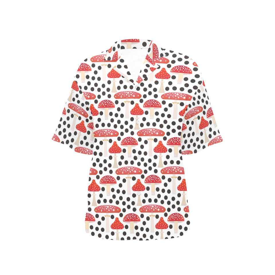 Red mushroom dot pattern Women's All Over Print Hawaiian Shirt