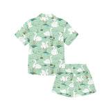White swan lake pattern Kids' Boys' Girls' V-Neck Short Pajama Set