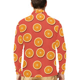 Oranges pattern red background Men's Long Sleeve Polo Shirt