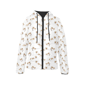 Jack Russel Pattern Print Design 04 Women's Padded Hooded Jacket