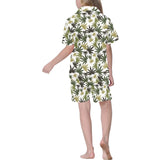 Canabis Marijuana Weed Pattern Print Design 05 Kids' Boys' Girls' V-Neck Short Pajama Set