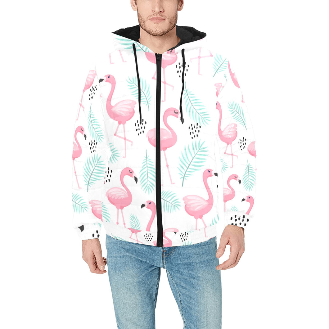 Cute flamingo pattern Men's Padded Hooded Jacket
