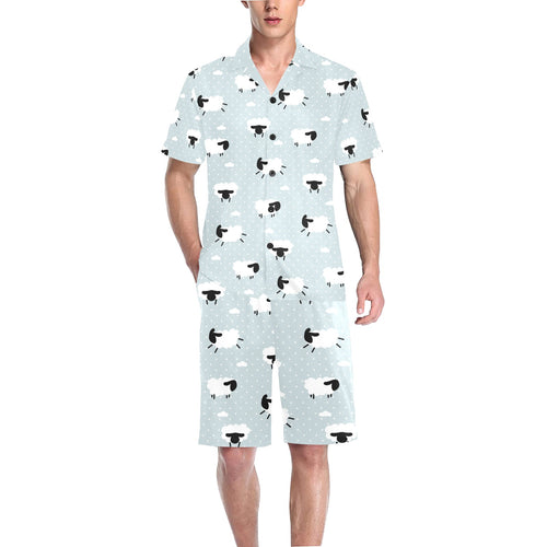 Sheep polka dot cloud pattern Men's V-Neck Short Pajama Set