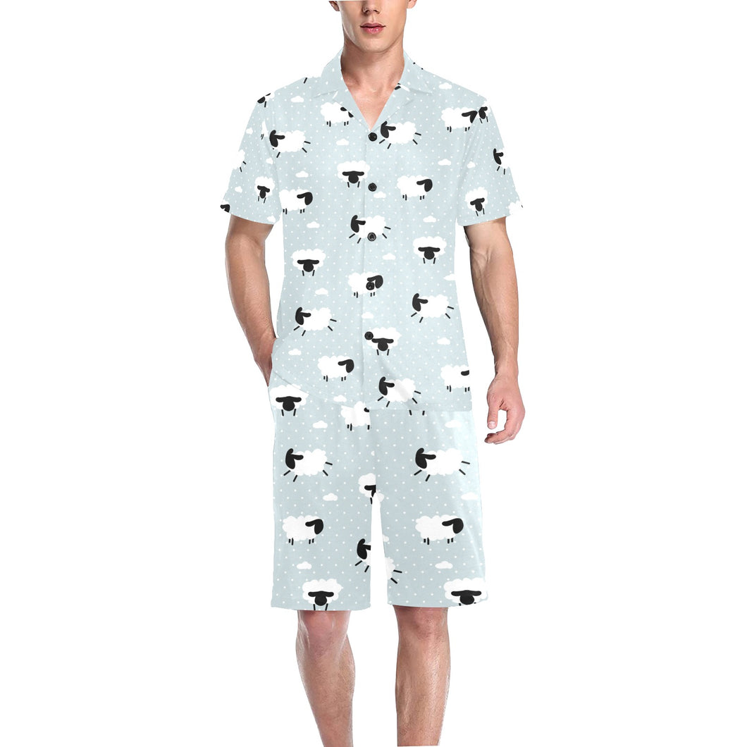 Sheep polka dot cloud pattern Men's V-Neck Short Pajama Set