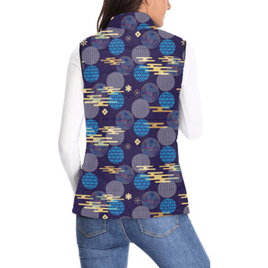 Blue japanese pattern cloud wave flower Women's Padded Vest