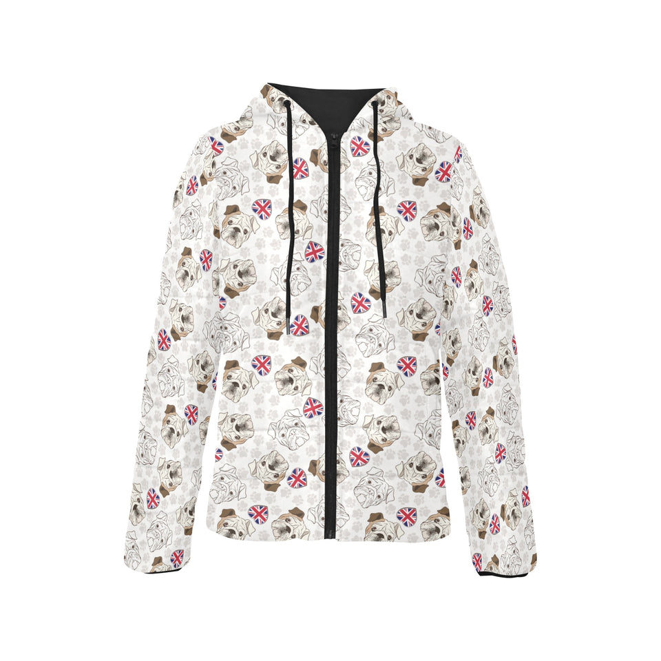 English Bulldog Pattern Print Design 01 Women's Padded Hooded Jacket