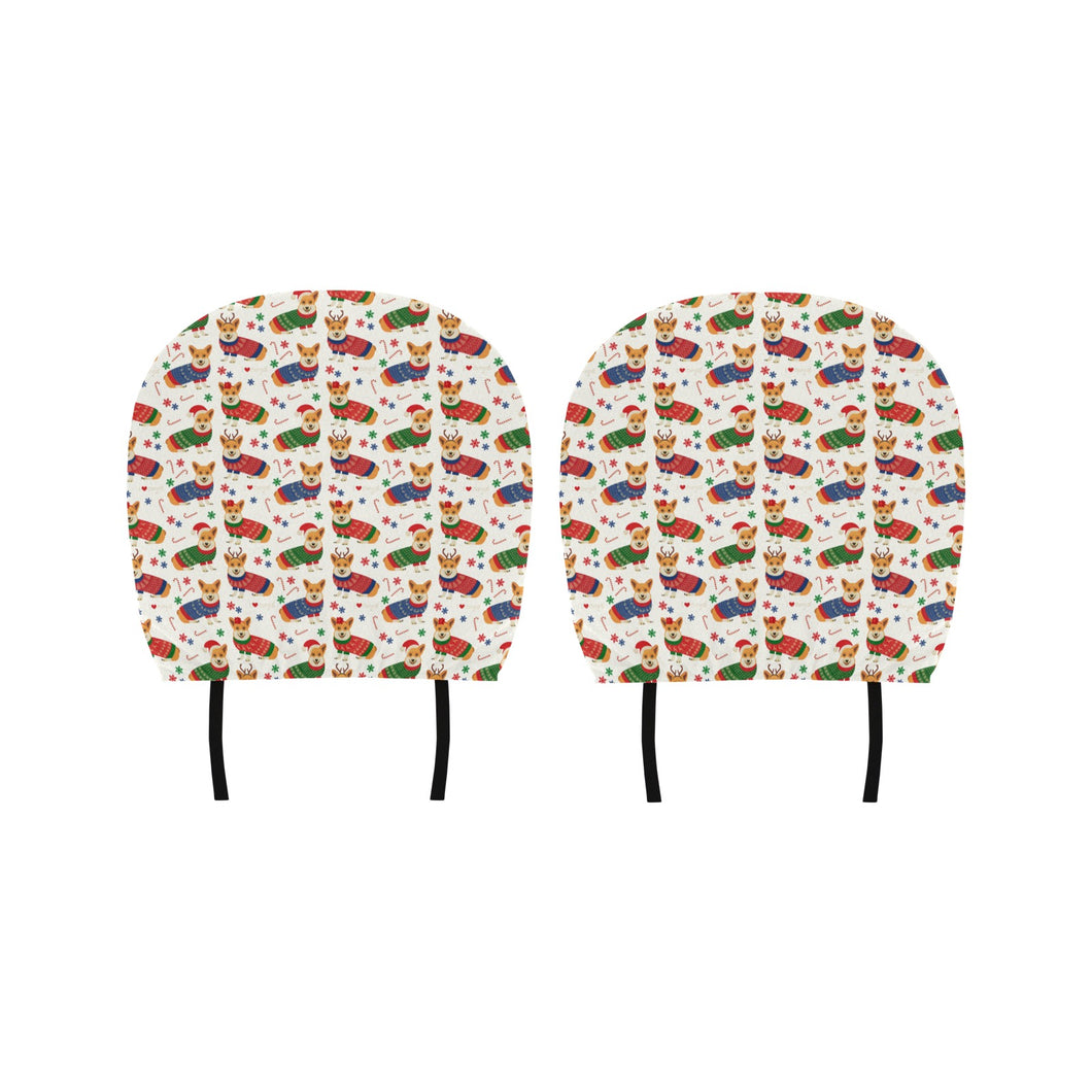 Corgi Christmas Pattern Car Headrest Cover