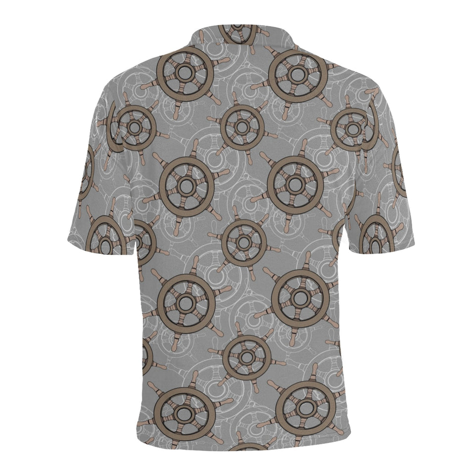 nautical wood steering wheel pattern Men's All Over Print Polo Shirt