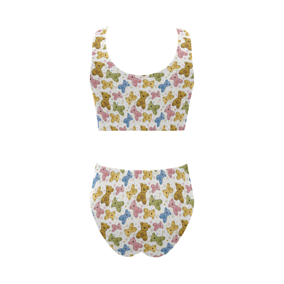 Teddy Bear Pattern Print Design 01 Chest Bowknot High Waisted Bikini Swimsuit