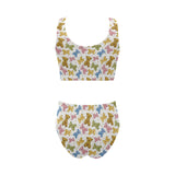 Teddy Bear Pattern Print Design 01 Chest Bowknot High Waisted Bikini Swimsuit