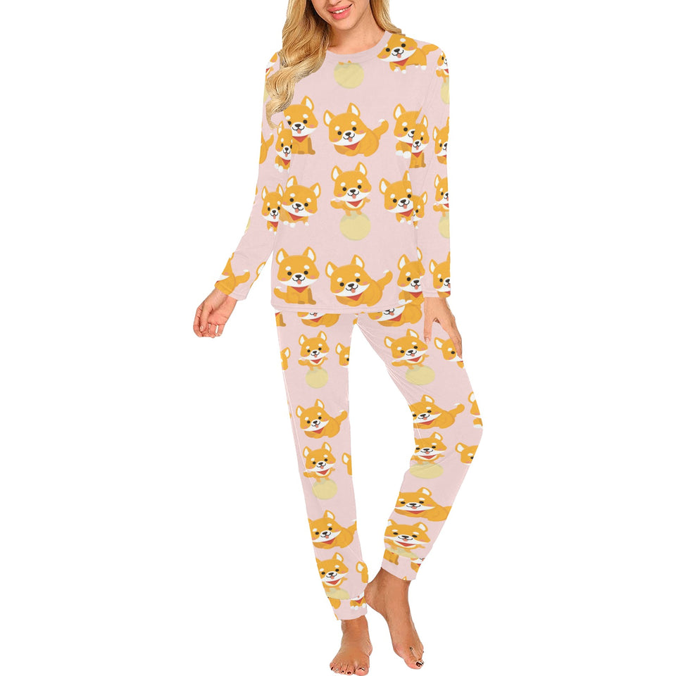 Cute shiba inu dog pattern Women's All Over Print Pajama Set