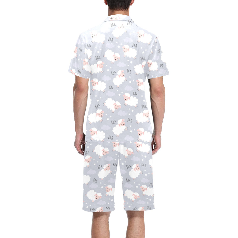 Sweet dreams sheep pattern Men's V-Neck Short Pajama Set