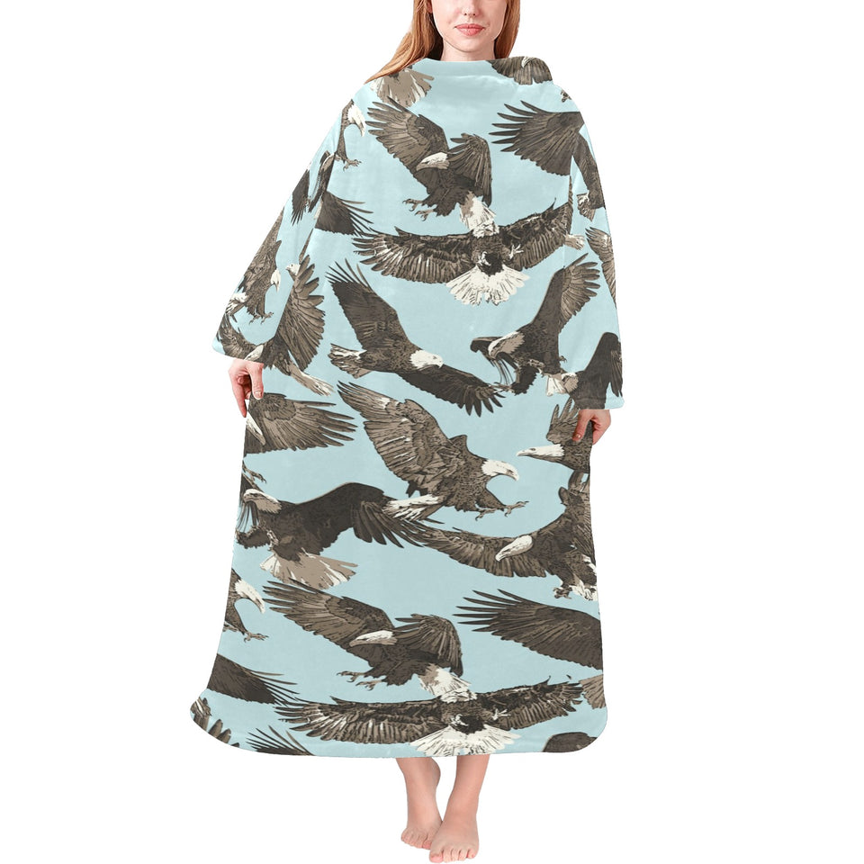 Eagle Pattern Print Design 01 Blanket Robe with Sleeves