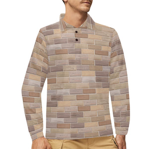Brick Printed Pattern Print Design 01 Men's Long Sleeve Polo Shirt