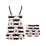 Donuts pink icing striped pattern Chest Sexy Pleated Two Piece Swim Dress