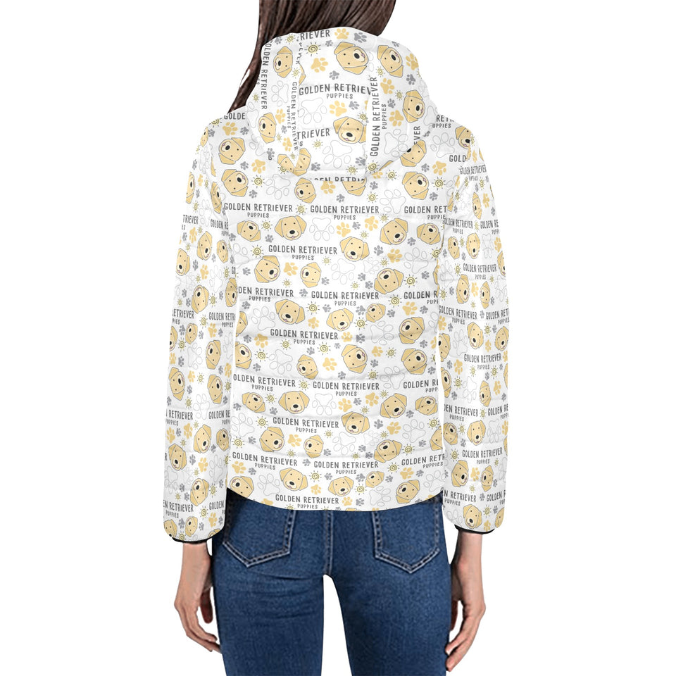 Golden Retriever Pattern Print Design 04 Women's Padded Hooded Jacket