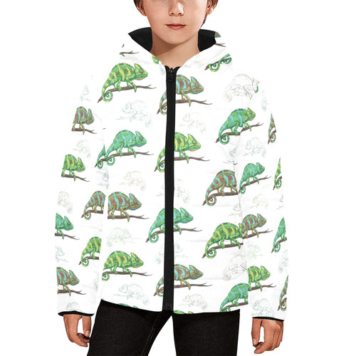 Chameleon lizard pattern Kids' Boys' Girls' Padded Hooded Jacket