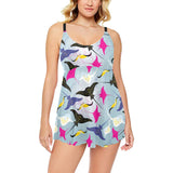 Stingray Pattern Print Design 01 Chest Sexy Pleated Two Piece Swim Dress