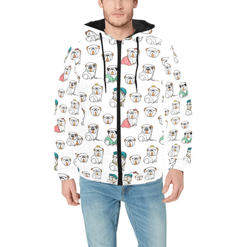English Bulldog Pattern Print Design 03 Men's Padded Hooded Jacket