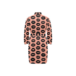 Lips Pattern Print Design 02 Men's Long Sleeve Belted Night Robe