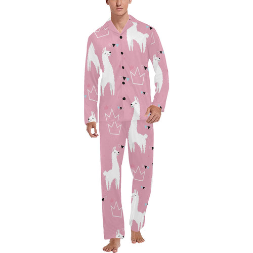 Llama Alpaca pink background Men's Long Pajama Set