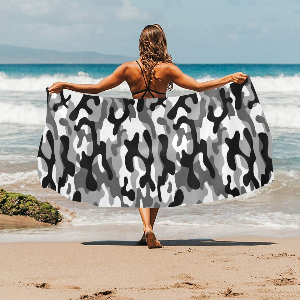 Black white camouflage pattern Beach Towel
