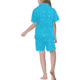 Airplane destinations blue background Kids' Boys' Girls' V-Neck Short Pajama Set