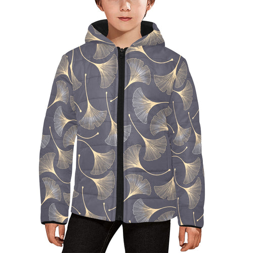 Gold ginkgo leaves Kids' Boys' Girls' Padded Hooded Jacket