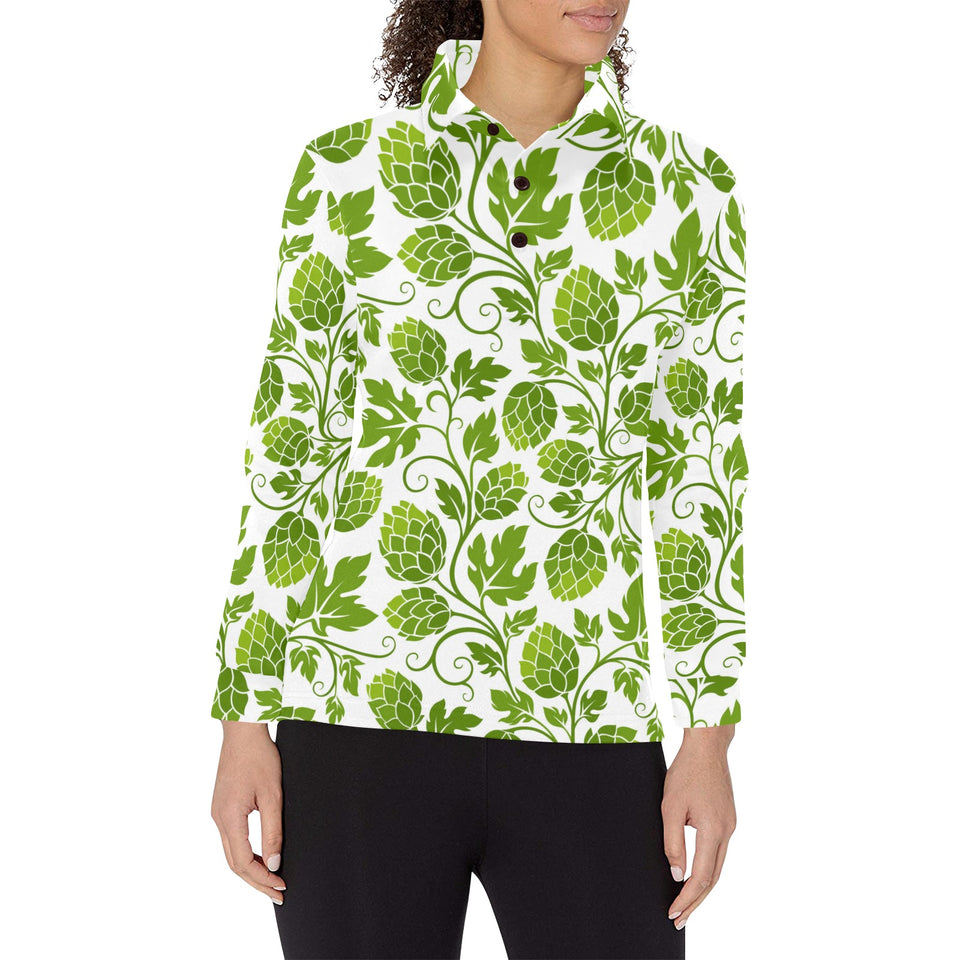 Hop design pattern Women's Long Sleeve Polo Shirt
