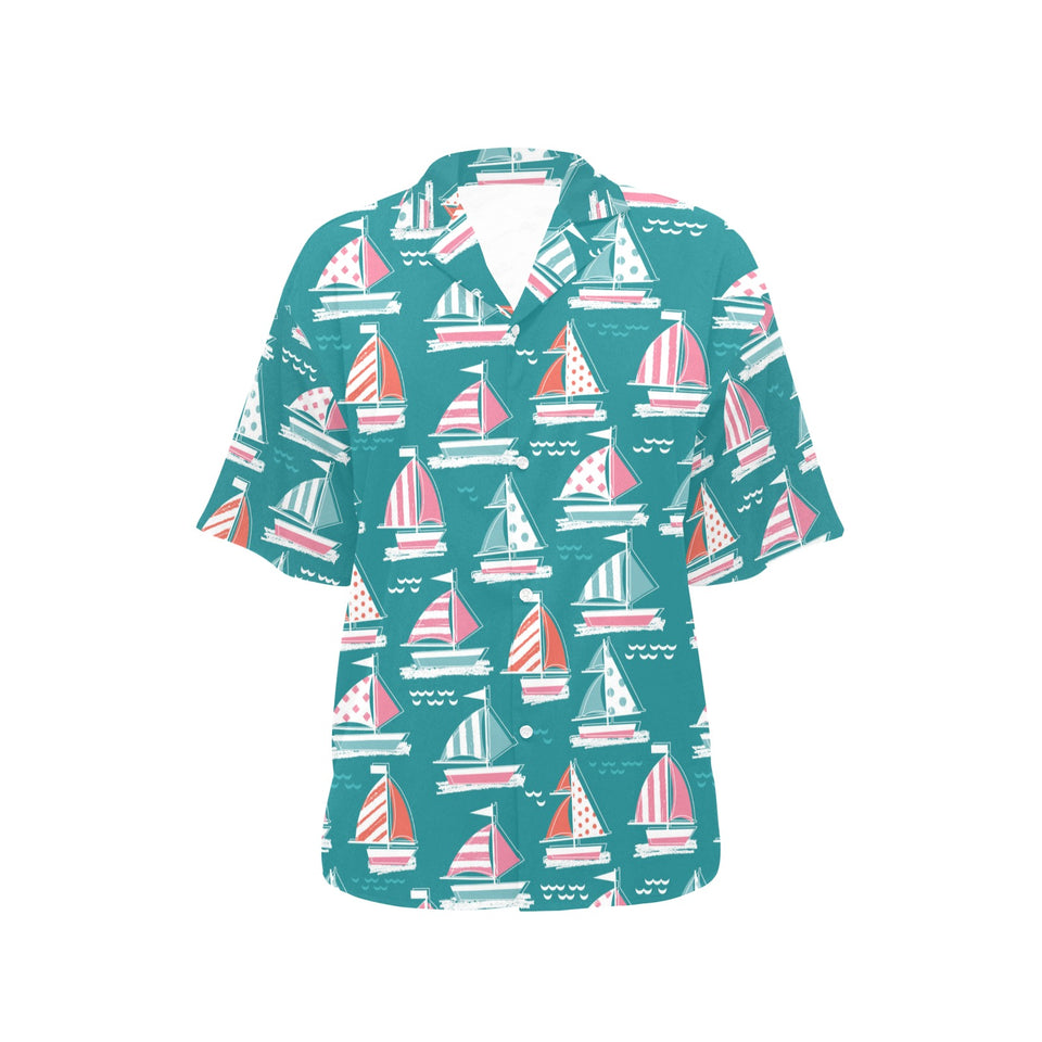Cute sailboat pattern Women's All Over Print Hawaiian Shirt
