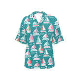 Cute sailboat pattern Women's All Over Print Hawaiian Shirt