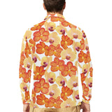 Orange yellow orchid flower pattern background Men's Long Sleeve Polo Shirt