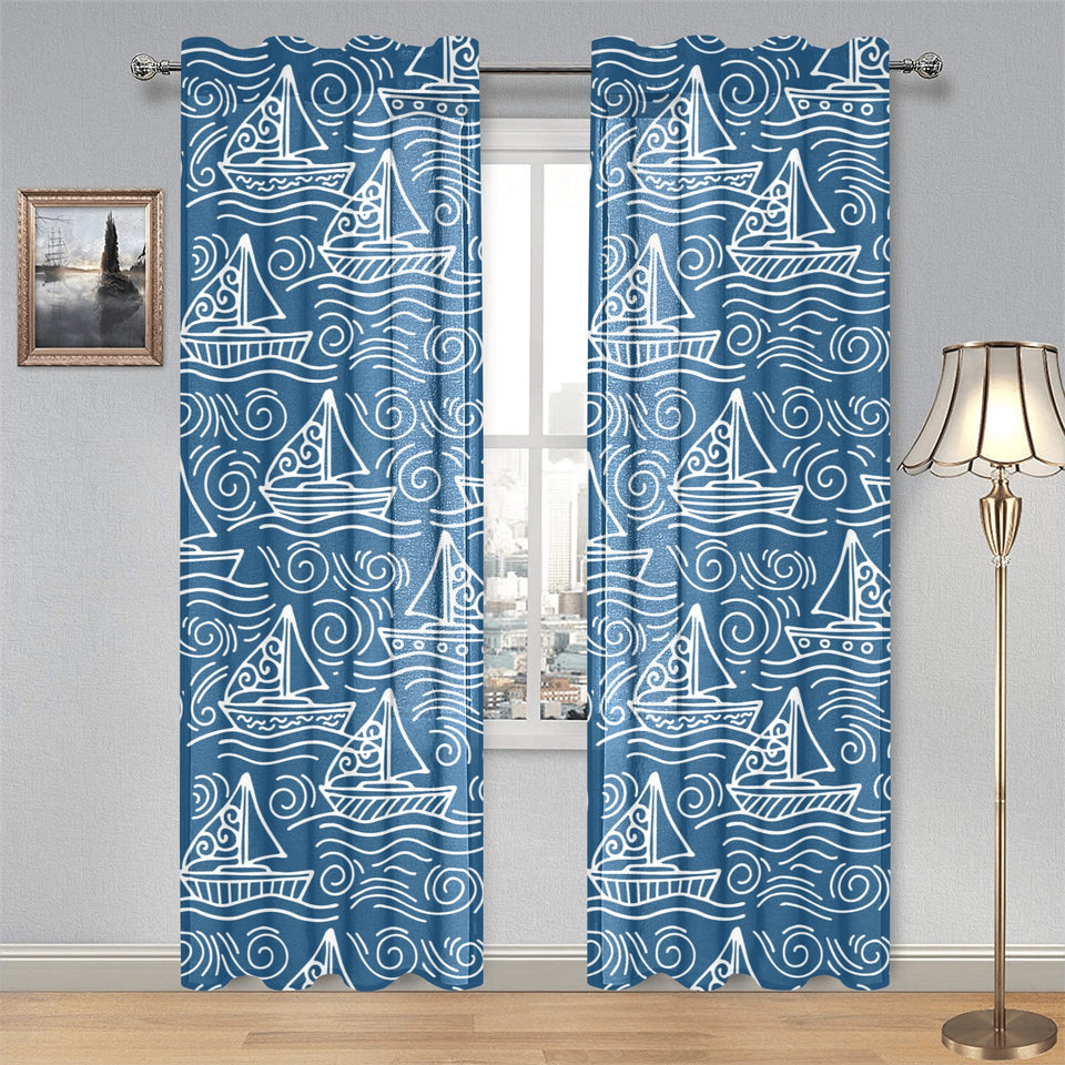 Hand drawn sailboat pattern Gauze Curtain