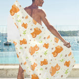 Cute brown pomeranian paw leave bone pattern Beach Towel