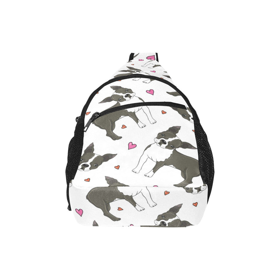 Boston terrier dog hearts vector pattern All Over Print Chest Bag