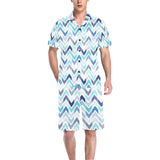 zigzag chevron blue pattern Men's V-Neck Short Pajama Set