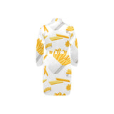 French fries white paper box pattern Men's Long Sleeve Belted Night Robe