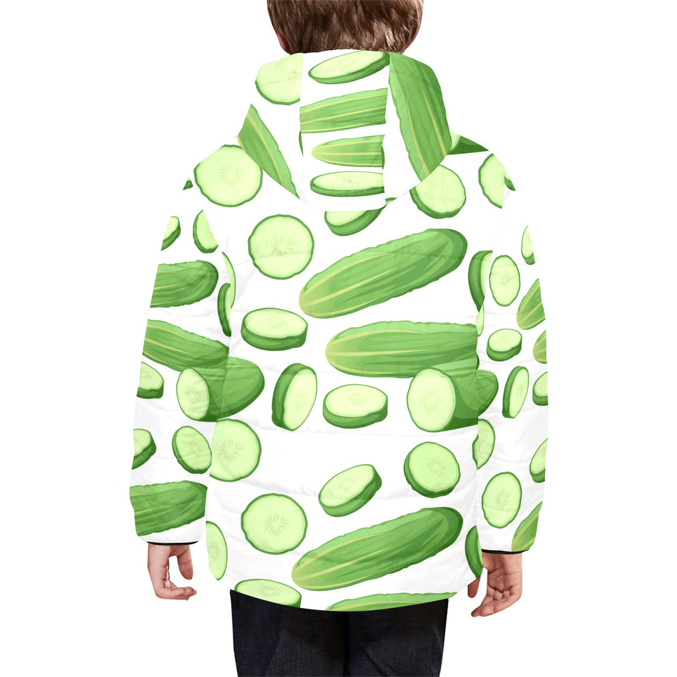 cucumber whole slices pattern Kids' Boys' Girls' Padded Hooded Jacket